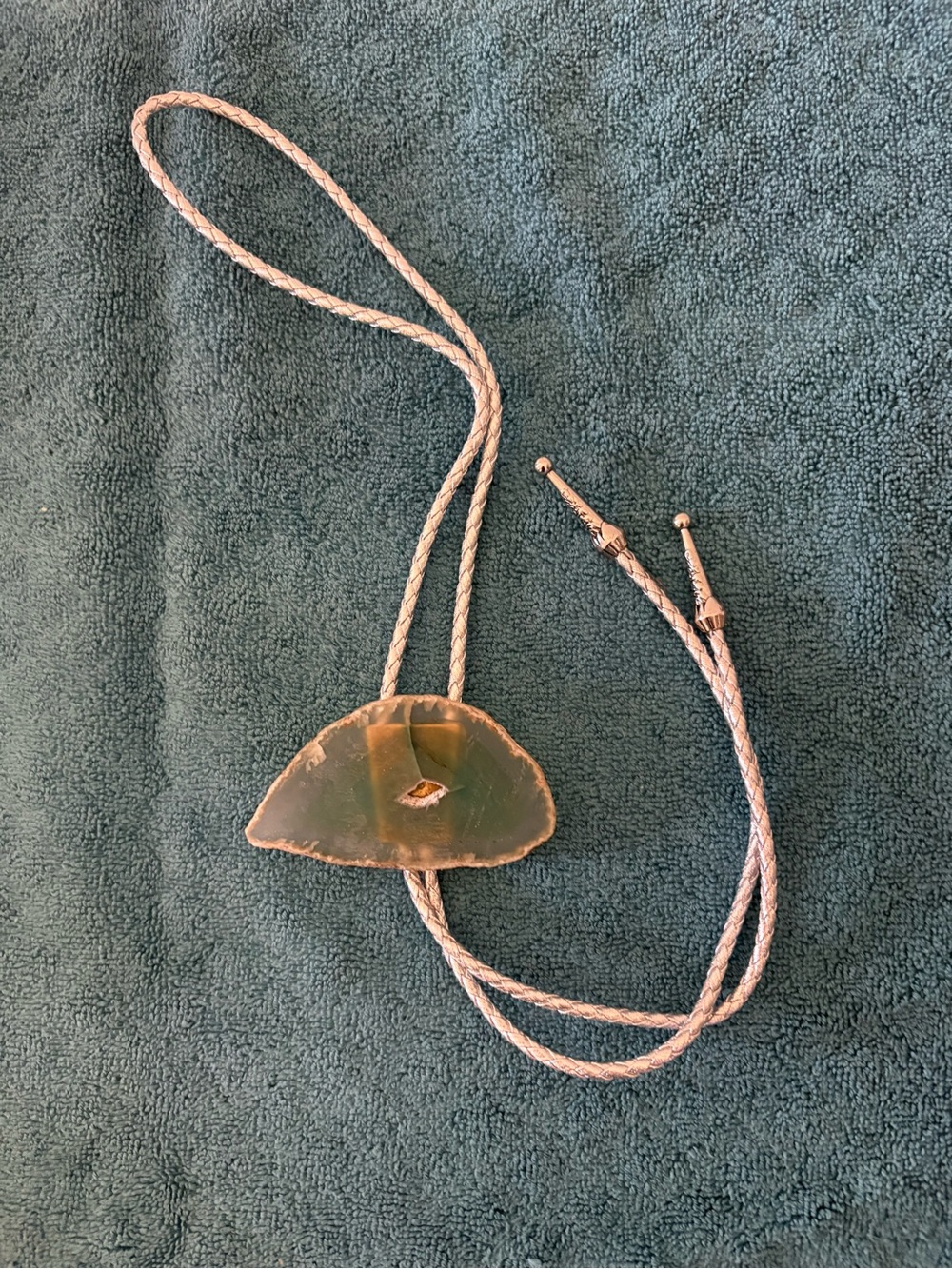 Green Agate Slice Bolo Tie with Braided Cord